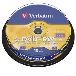 DVD+RW VERBATIM 43488 - 4.7GB · 4X · Tarrina 10 unidades