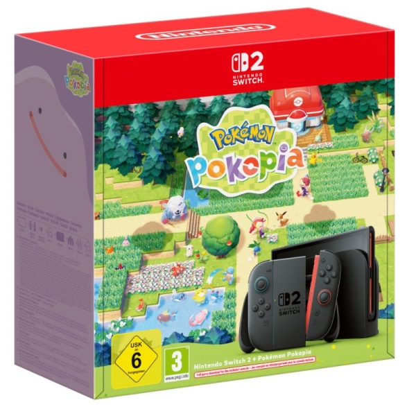 Consola NINTENDO SWITCH 2  - Pokémon Pokopia · Base · 2 Mandos Joy-Con · HDMI · Adaptador Corriente · Negro