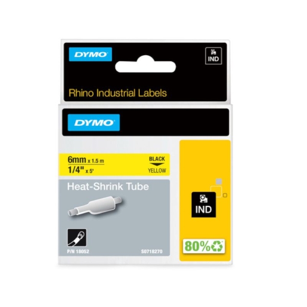 Cinta Original DYMO ID1-6 6mmx1.5m Negro/Amarillo Tubo Termorretractil - 18052