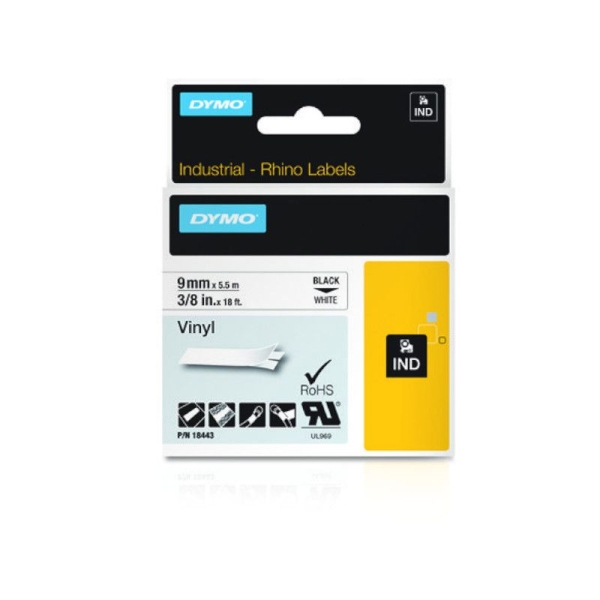 Cinta Original DYMO ID1-9 9mm x 5.5m Negro/Blanco Vinilo - 18443