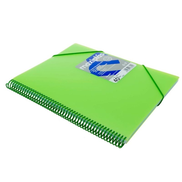 Carpeta de Fundas en Espiral GRAFOPLAS 39834021 - A4 · Verde · 40 Fundas Taladradas · Gomas de Sujeción