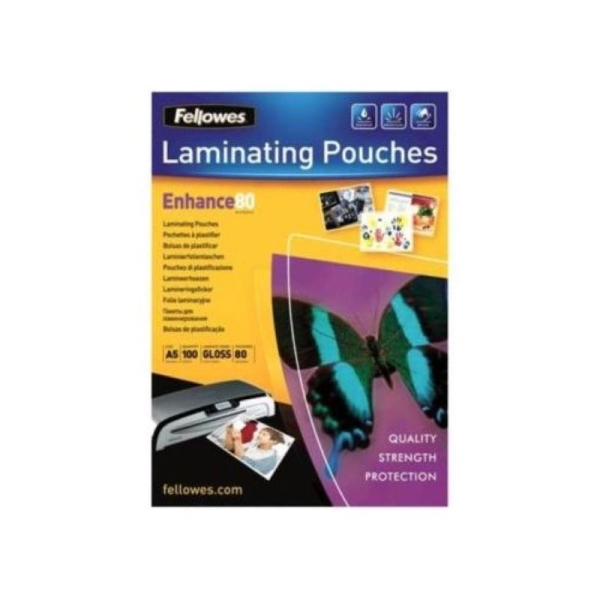 Pack 100 Unidades Fundas de Plastificar con Brillo FELLOWES A5 80 micras - 5306002