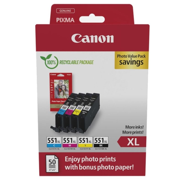 Pack Cartucho Original CANON CLI551XL BK+C+M+Y - 6443B008