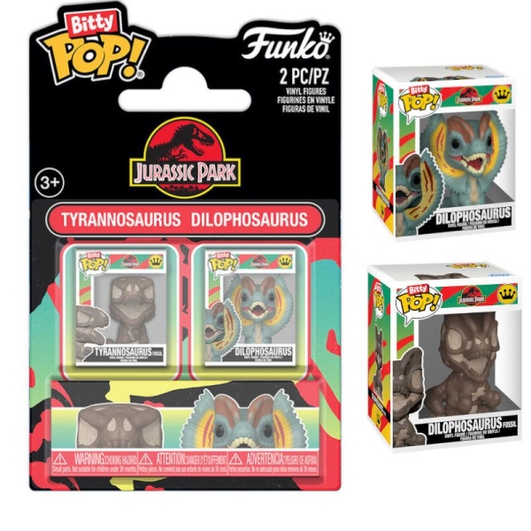 Pack 2 BITTY POP Tyrannosaurus Fossil y Dilophosaurus - Jurassic Park - 889698941983