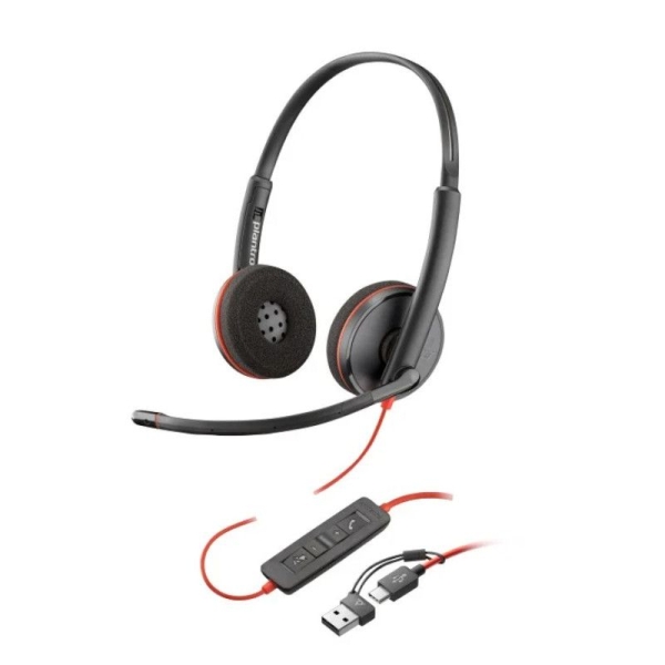 Auriculares Diadema con Cable HP Poly Blacwire 3220 -  USB Tipo C con Adaptador USB · Micrófono · Negro