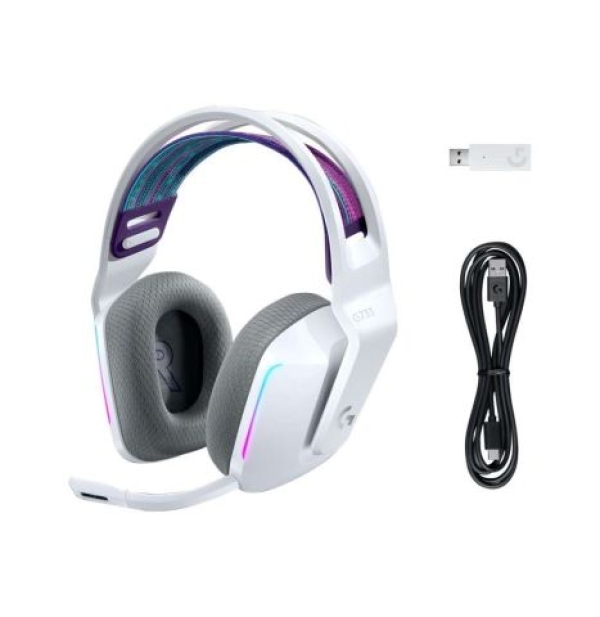 Auriculares Diadema Gaming LOGITECH G733 - USB · Micrófono · Blanco