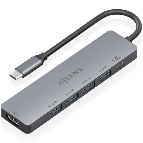 Docking USB Tipo C AISENS ASUC-6P047-GR - 4xUSB · 1xUSB Tipo C PD · 1xHDMI 4K