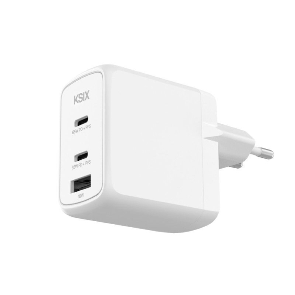 Cargador de Pared KSIX BCD65GANACCB - 65W GaN PPS · 2xUSB Tipo C · USB · Blanco