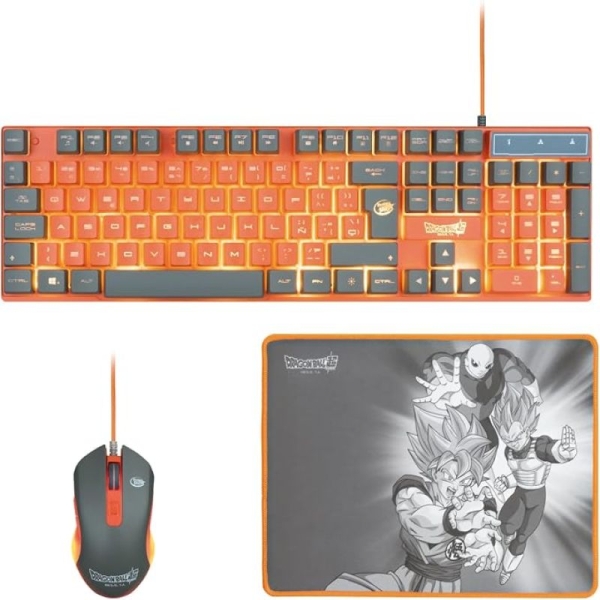 Pack Gaming con Cable BLADE Dragon Ball Super - Teclado · Raton · Alfombrilla · Retroiluminado · Naranja/Gris