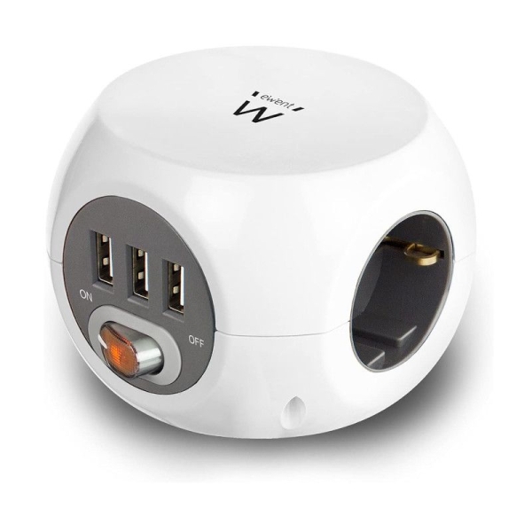 Regleta Cubica 3xUSB Tipo A 3xSchucko - 1.5m · Blanco