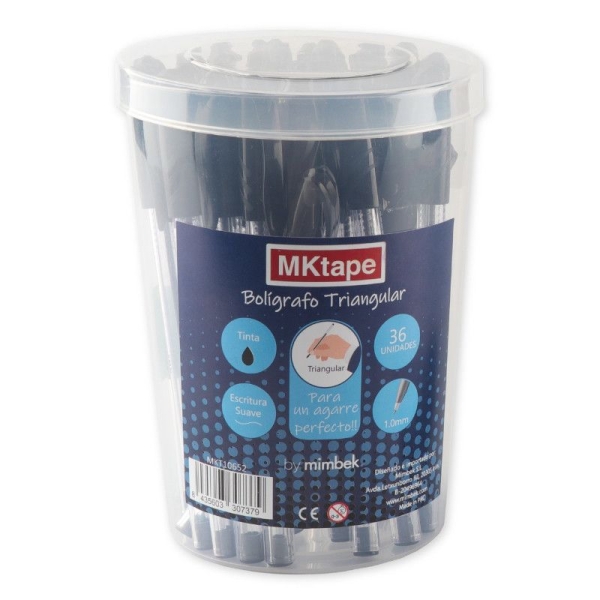 Bolígrafos Triangulares MKTAPE MKT10652 - Negro · Caja 36 Unidades