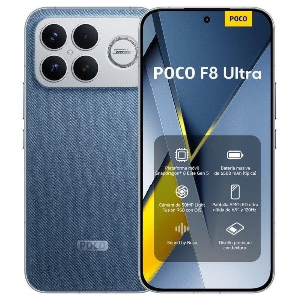 Smartphone PCOCO F8 Ultra - 5G · NFC · Sanpdragon 8 Elite Gen5 · 6.9" ·  12GB · 256GB · HyperOS 3 · Azul Vaquero