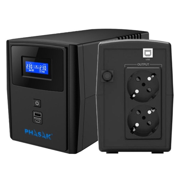 SAI Línea Interactiva PHASAK Sirius PH 7310 - 600W · 1000VA · 2xSchuko · Negro