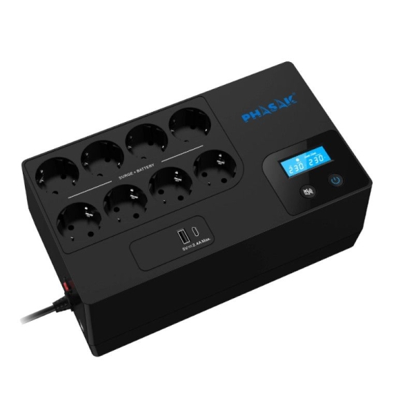 SAI Línea Interactiva PHASAK Smart Home PH 9479 - 600W · 1050VA · 6xSchuko · Negro