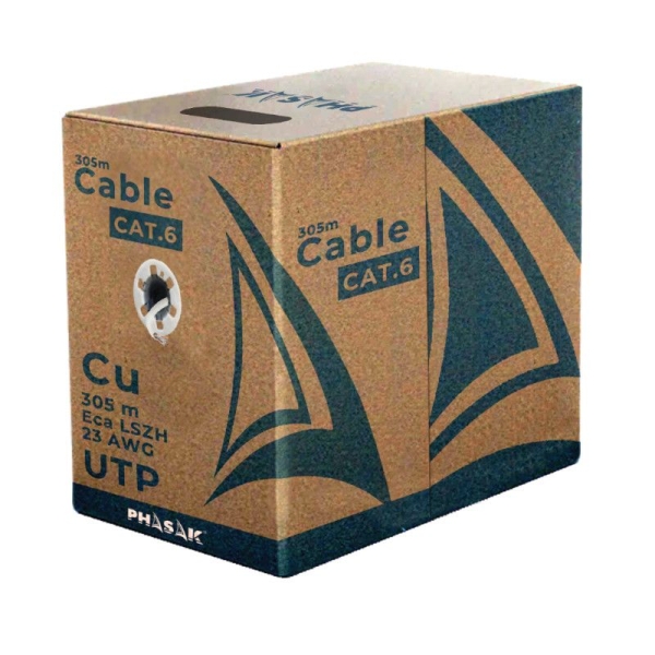 Bobina de Cable de Red RJ45 Cat 6 UTP AWG24 - 305m · Gris