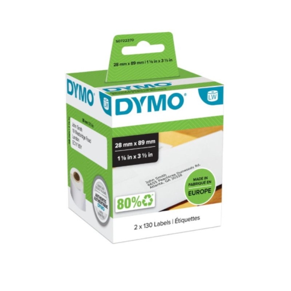 Pack 2 Rollos de Etiquetas Original DYMO LabelWriter 28x89mm 260 Etiquetas  - S0722370