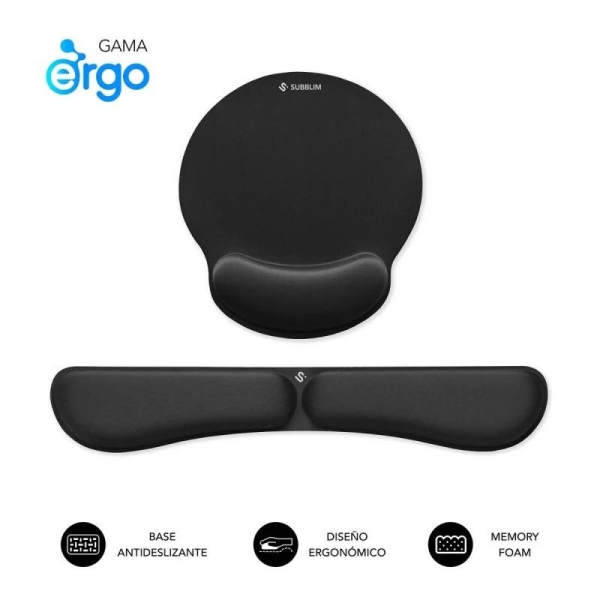 Kit Alfombrilla Ergonómica SUBBLIM - Reposamuñecas Teclado · Alfombrilla Elástica · Negro