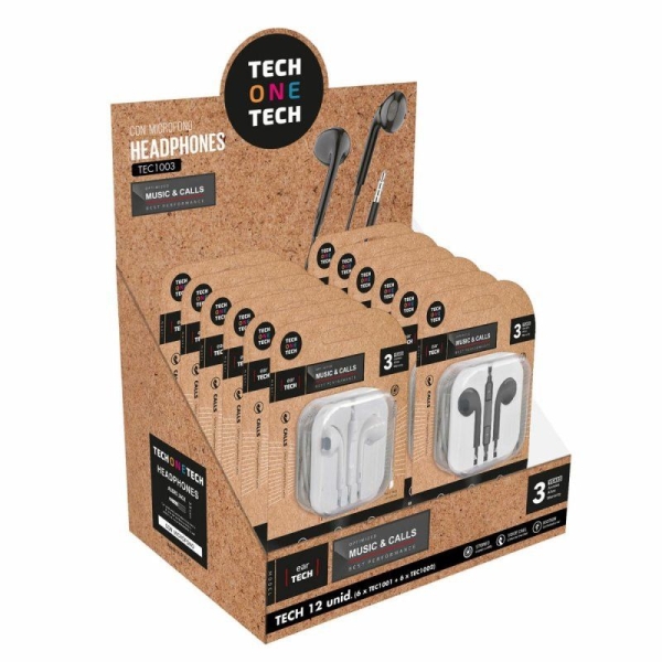 Expositor TECH ONE TECH - Auriculares con Cable · Jack 3.5mm · Negro y Blanco
