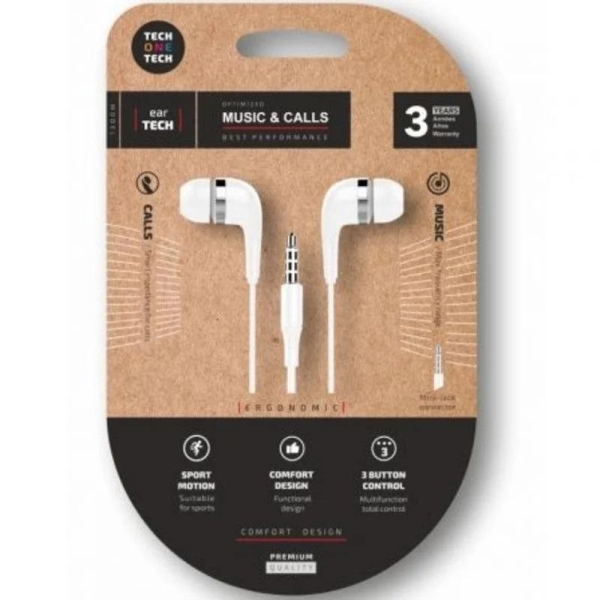 Auriculares con Cable TECH ONE TECH TEC1004 - Jack 3.5mm · Microfono · Blanco