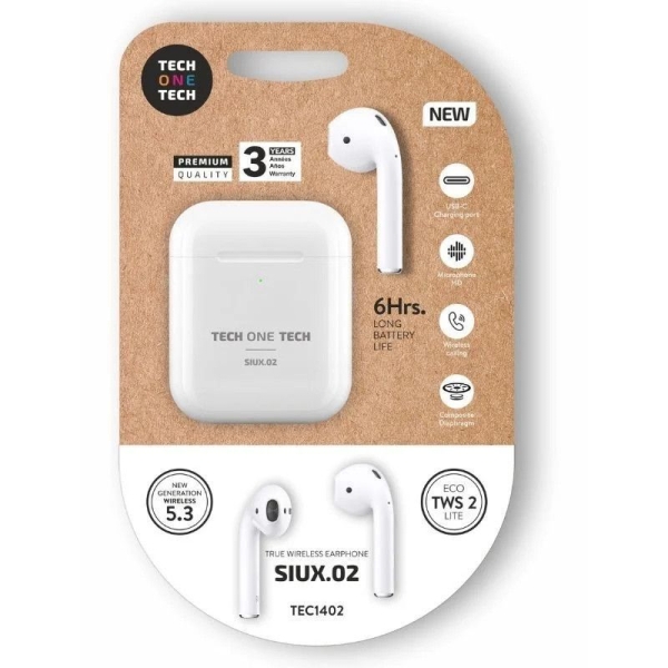 Auriculares Inalámbricos TECH ONE TECH SIUX.2 - Micrófono · Estuche de Carga · Cancelación de Ruido · Blanco