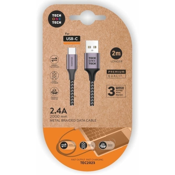Cable USB 2.0/M a USB Tipo C/M - 2 m · Gris