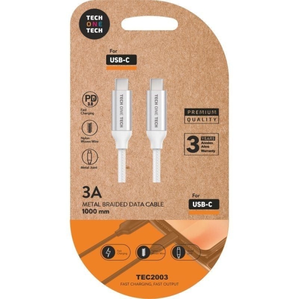 Cable USB 2.0 Tipo C/M a Tipo C/M - 20W · 1m · Blanco