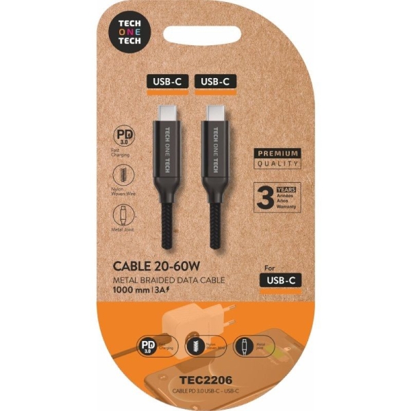 Cable USB Tipo C/M a USB Tipo C/M - 60W · 1 m · Negro
