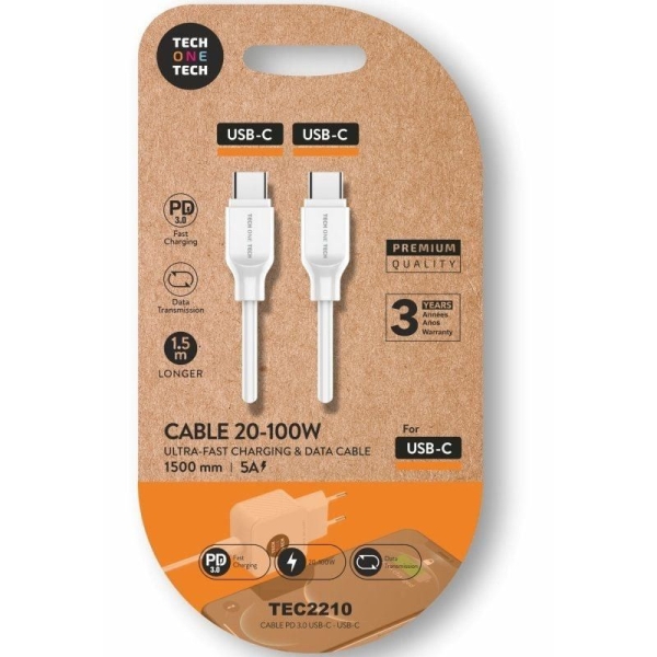 Cable USB Tipo C/M a USB Tipo C/M - 100W · 1.5 m · Blanco