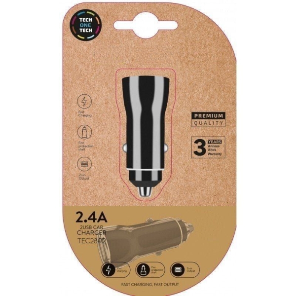 Cargador de Coche TECH ONE TECH TEC2802 - 12W · 2xUSB · Negro