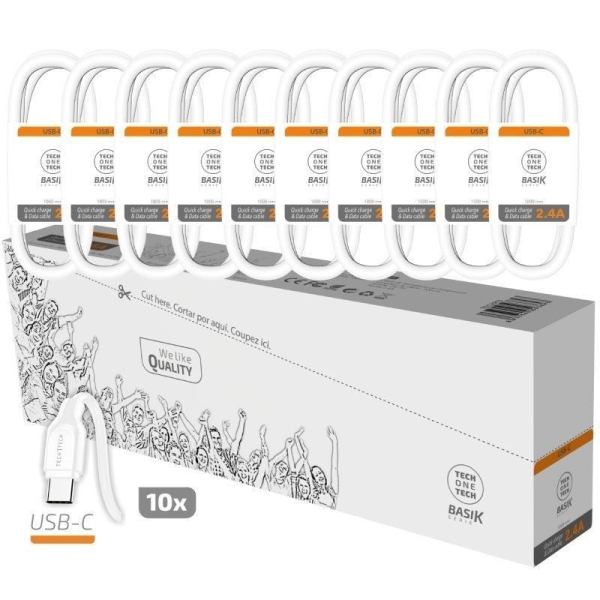 Pack 10 Cables USB 2.0/M a USB Tipo C/M - 1m · Blanco
