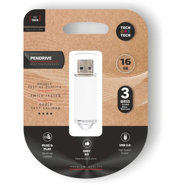 Pendrive TECH ONE TECH TEC3005-16 - 16GB · USB 2.0 · Blanco