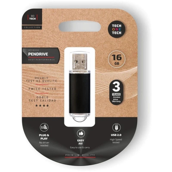 Pendrive TECH ONE TECH TEC3006-16 - 16GB · USB 2.0 · Negro
