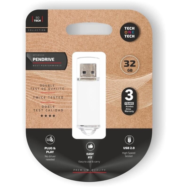Pendrive TECH ONE TECH TEC3007-32 - 32GB · USB 2.0 · Blanco