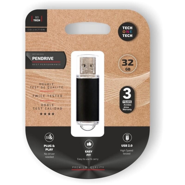 Pendrive TECH ONE TECH TEC3008-32 - 32GB · USB 2.0 · Negro