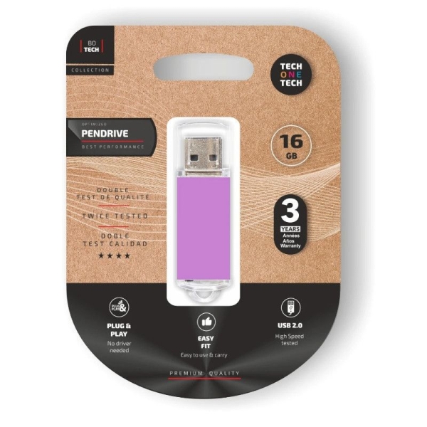 Pendrive TECH ONE TECH TEC3009-16 - 16GB · USB 2.0 · Púrpura Claro