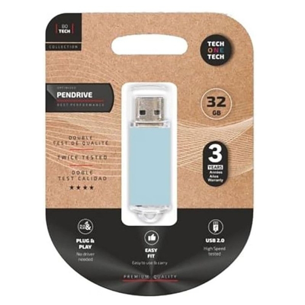 Pendrive TECH ONE TECH TEC3010-32 - 32GB · USB 2.0 · Azul Cielo