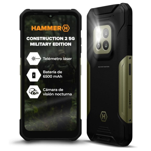Smartphone Rugged HAMMER Construction 2 -  5G · NFC · MediaTek Dimensity 6300 · 6.58" FHD+ · 6+8GB · 128GB · Android 14 · Negro/Verde
