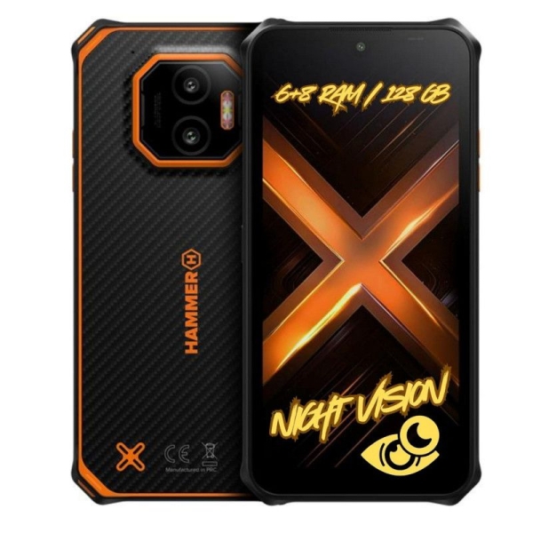Smartphone Rugged HAMMER Energy X2 - 5G · NFC · MediaTek Dimensity 6300 · 6.1" IPS · 6+6GB · 128GB · Android 15 · Naranja