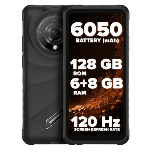 Smartphone Rugged HAMMER Iron 6 -  5G · NFC · MediaTek Dimensity 6300 · 6.56" IPS · 6GB · 128GB · Android 15 · Negro