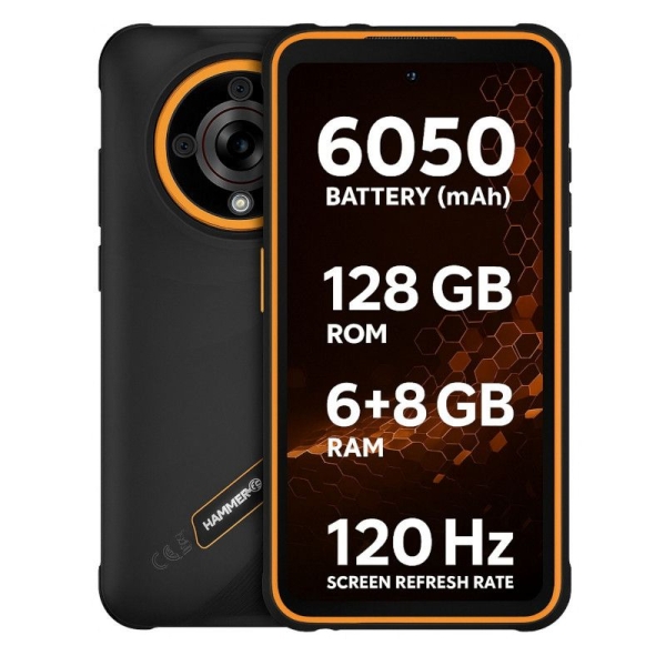 Smartphone Rugged HAMMER Iron 6 -  5G · NFC · MediaTek Dimensity 6300 · 6.56" IPS · 6GB · 128GB · Android 15 · Naranja
