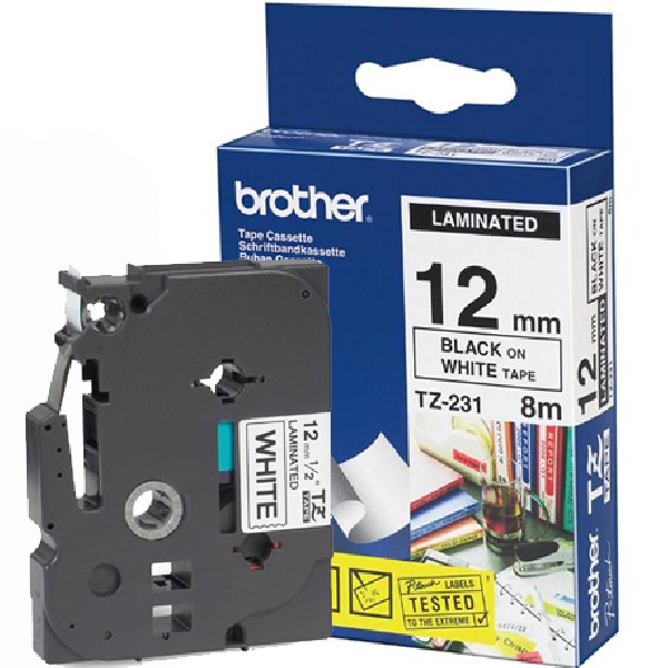 Brother - Cinta rotuladora laminada original Negro/Blanco - TZ231
